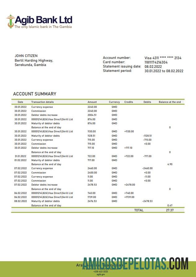 Exemplo de extrato do banco islâmico da Gâmbia Árabe Gâmbia.doc